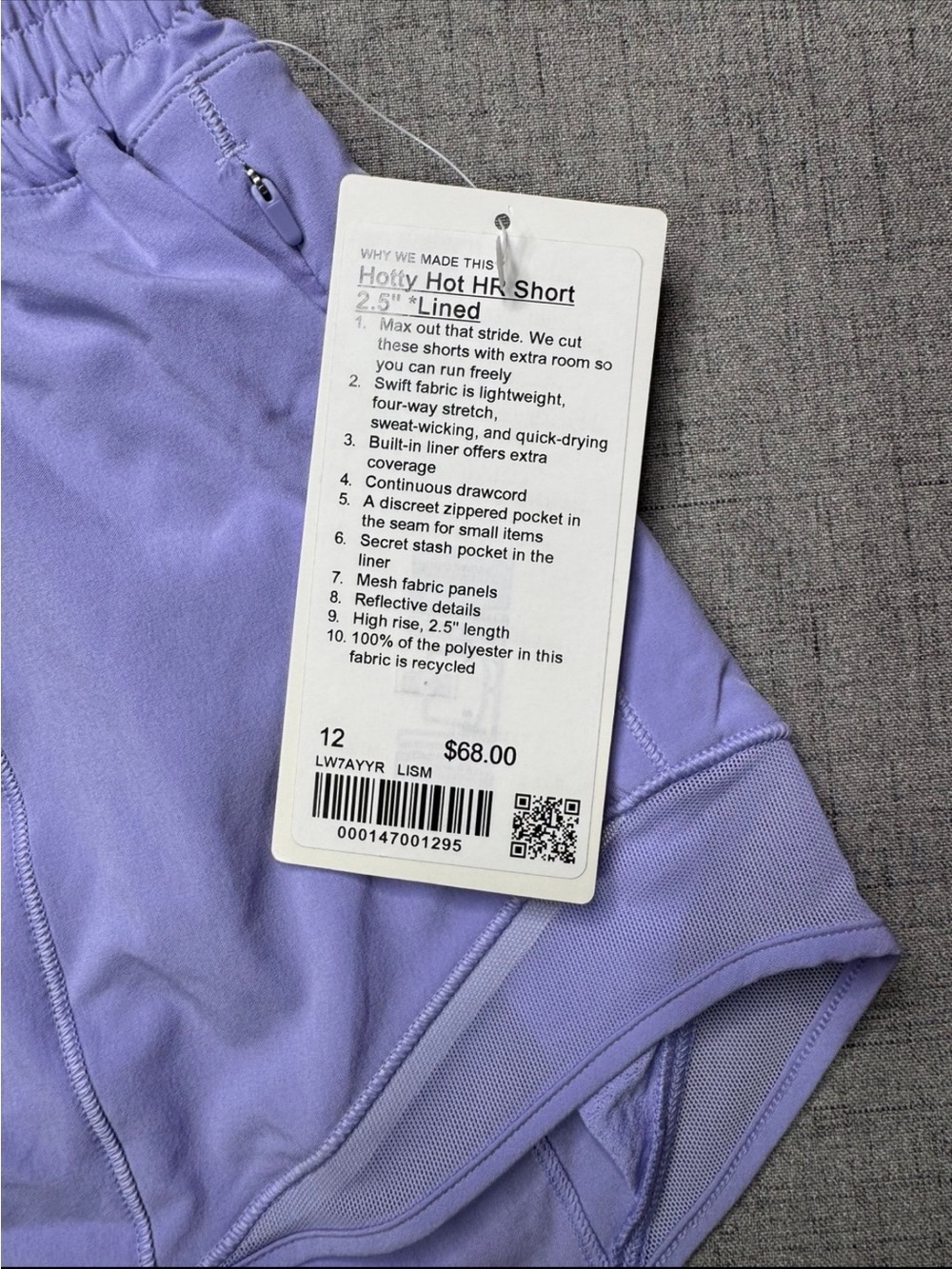 Lululemon Hotty Hot High Rise Athletic Shorts Lilac Smoke Size 12 NWT - Picture 9 of 11